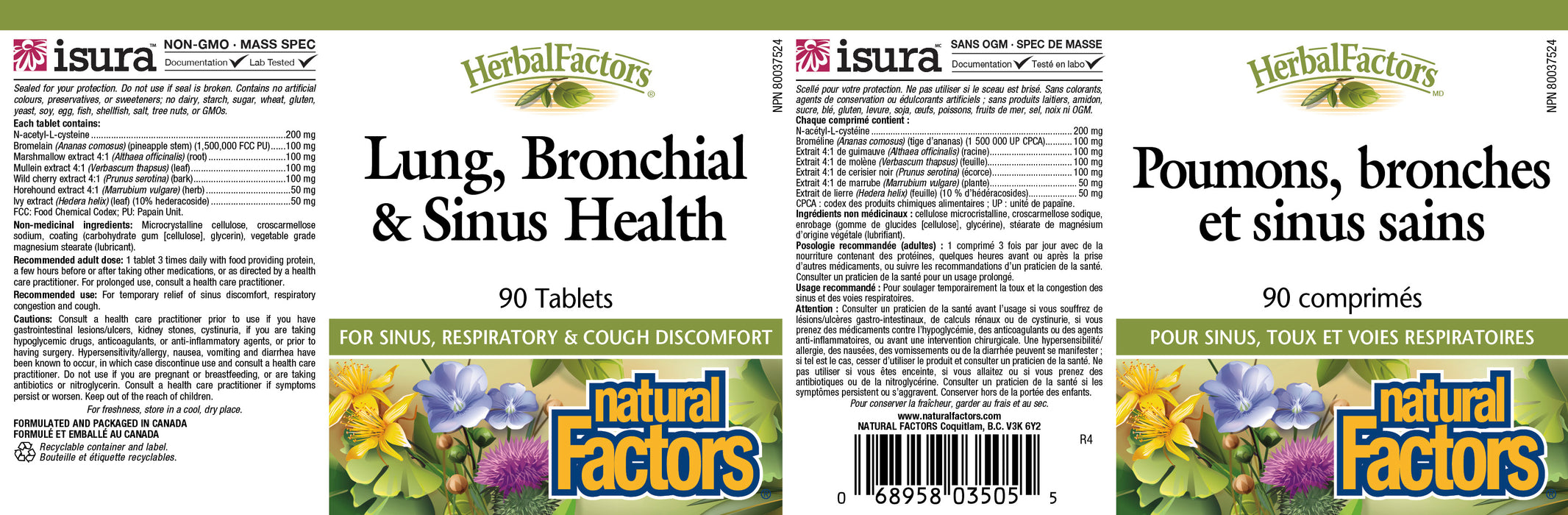 Natural Factors Herbal Factors Lung, Bronchial & Sinus Health 90 Tablets