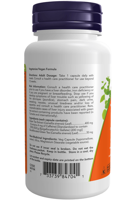 NOW® Supplements EGCg GreenTea Ext 400mg (EGCg 200mg) 90 Veg Capsules