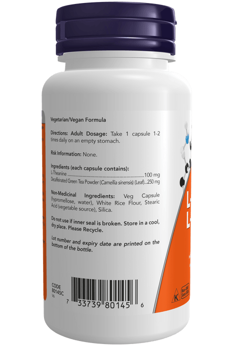 NOW Supplements L-Theanine 100mg 90 Vegetable Capsules