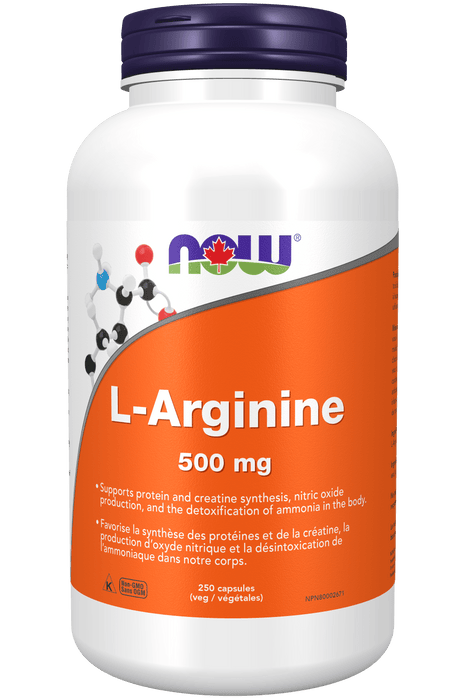 NOW Supplements L-Arginine 250 Vegetable Capsules 500mg