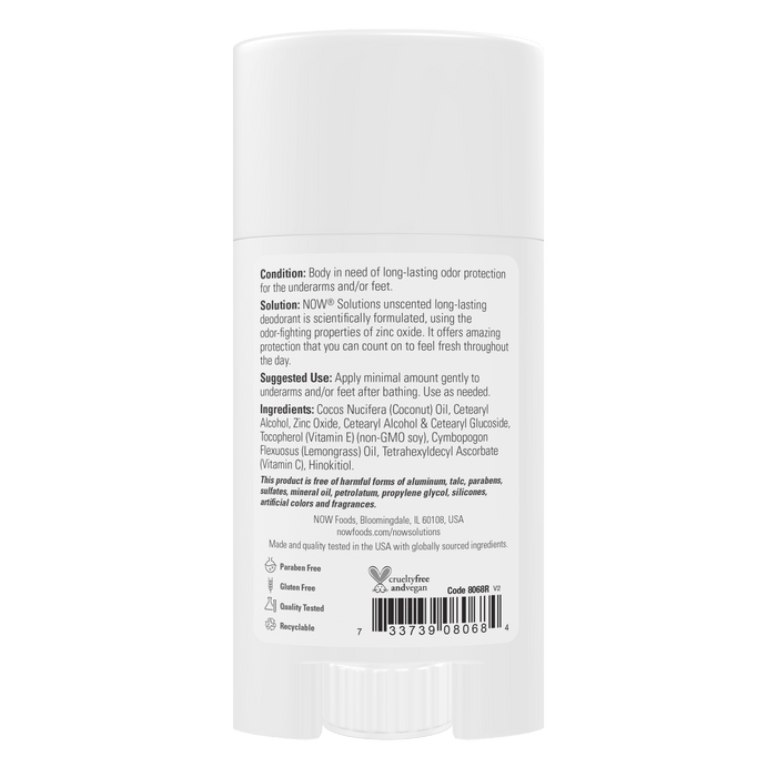 NOW Solutions® Unscented Long-Lasting Deodorant Stick 62g