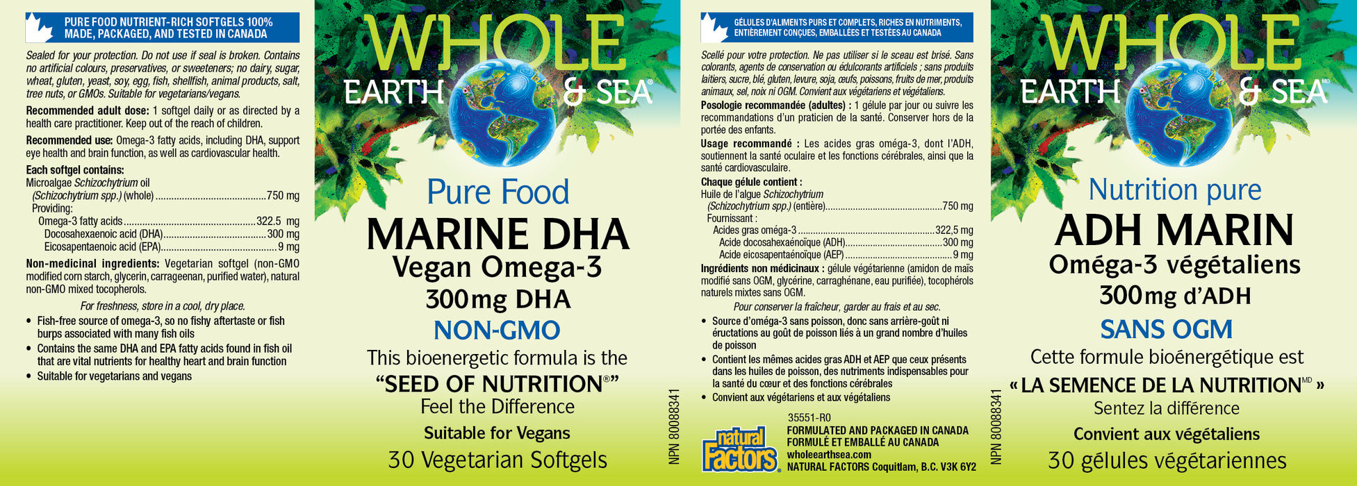 Whole Earth & Sea Marine DHA Vegan Omega-3 300mg DHA 30 Veg Softgels