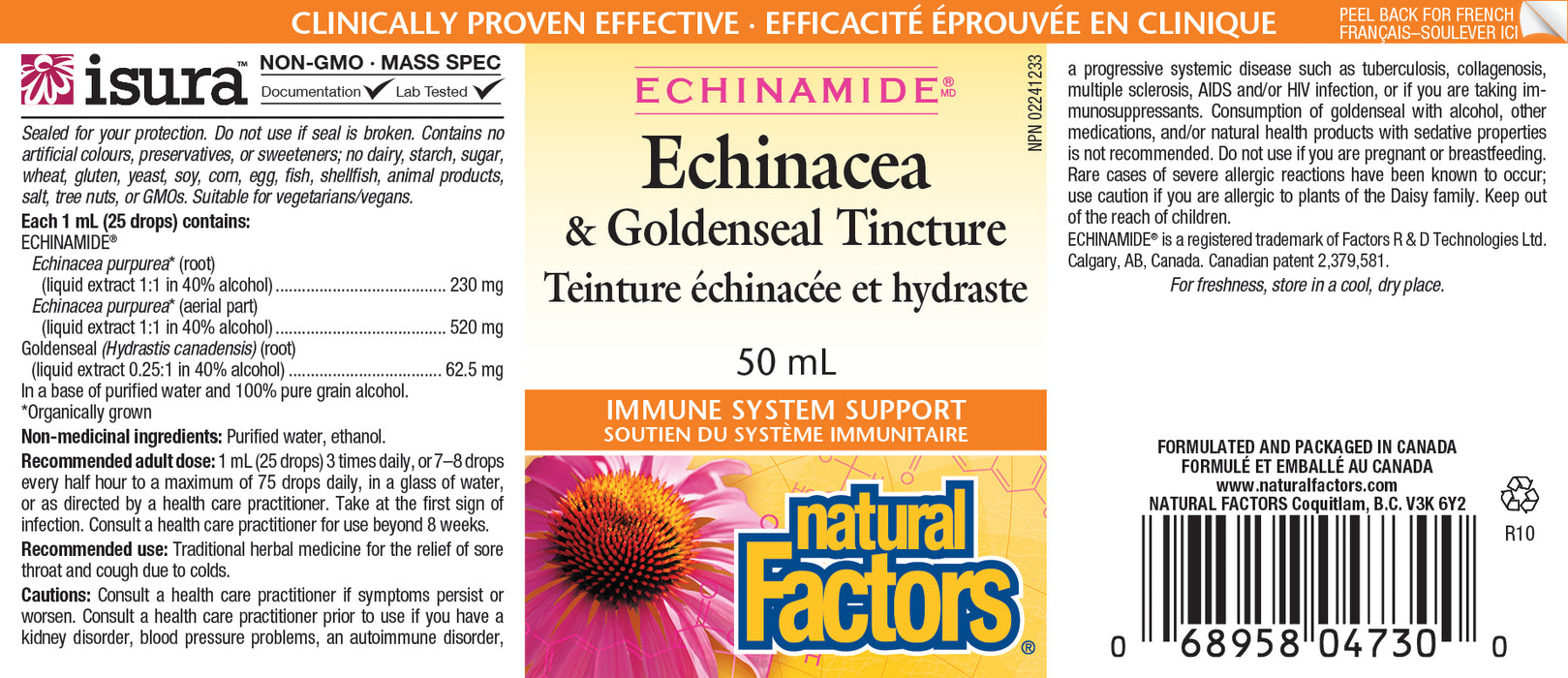 Natural Factors Echinamide Echinacea & Goldenseal Tincture 50mL