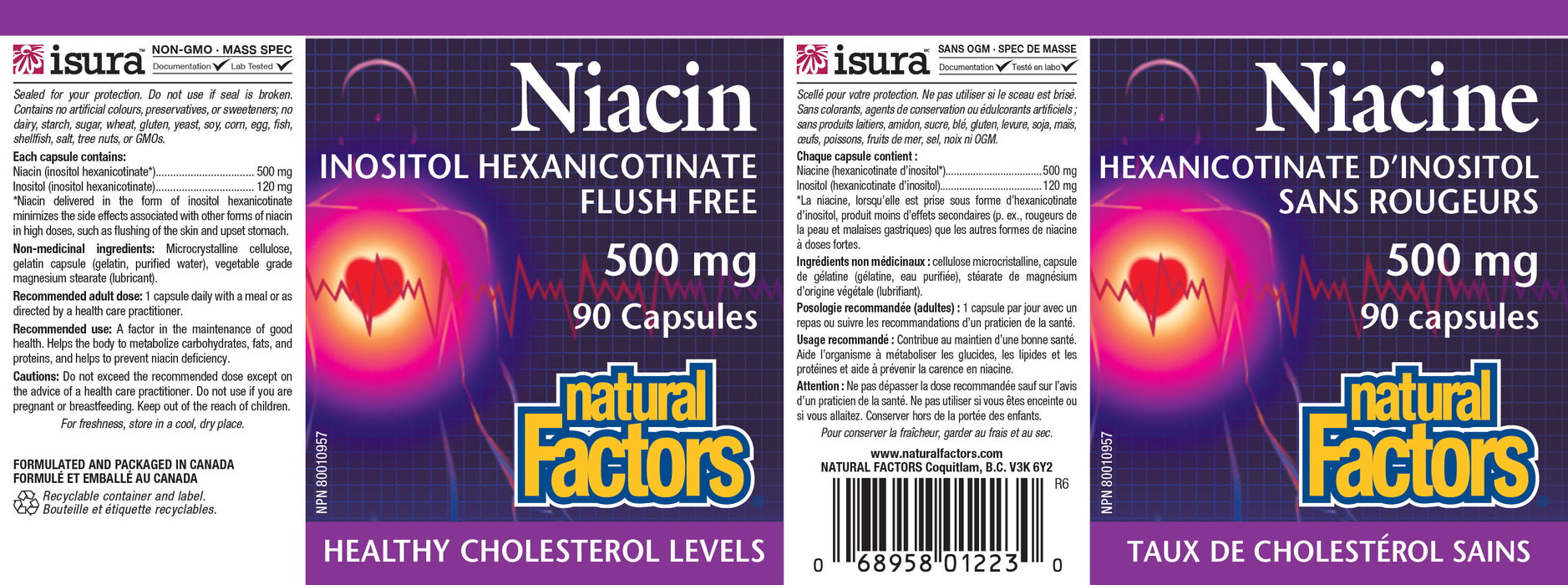 Natural Factors Niacin Inositol Hexanicotinate - Flush Free 500mg 90 Gelatin Capsules