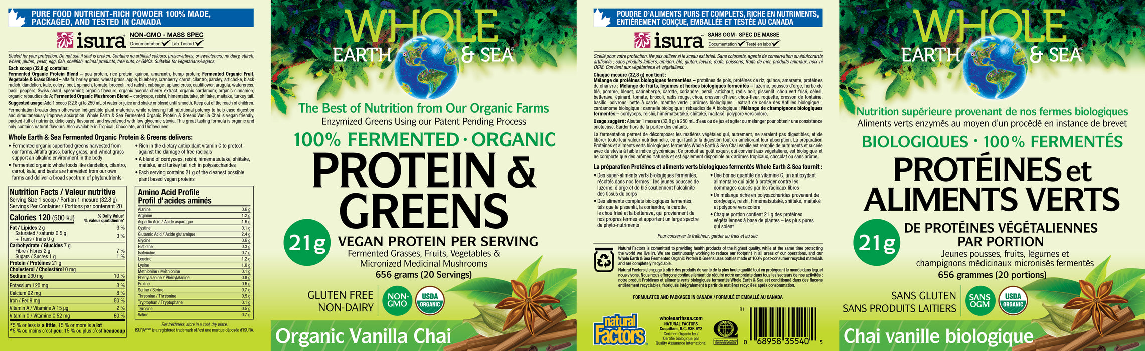 Whole Earth & Sea 100% Fermented Organic Protein & Greens - Vanilla Chai 656g