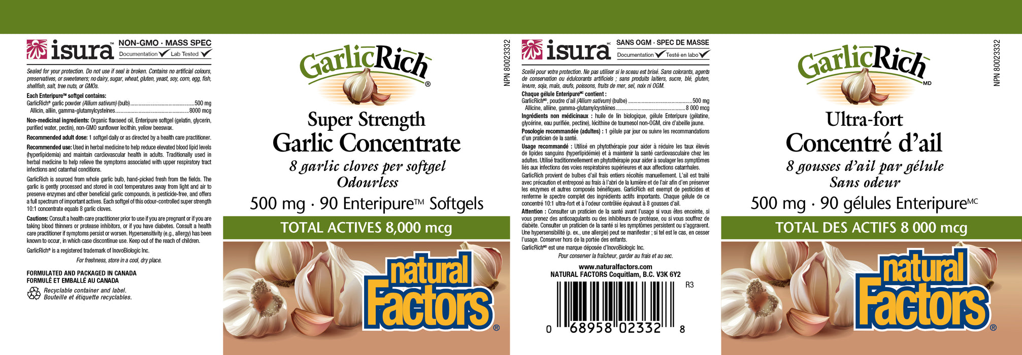 Natural Factors GarlicRich Super Strength Garlic Concentrate 500 mg 90 Enteripure® Softgels