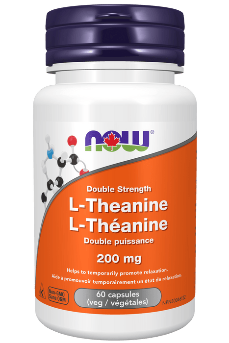 NOW Supplements L-Theanine 200mg 60 Vegetable Capsules