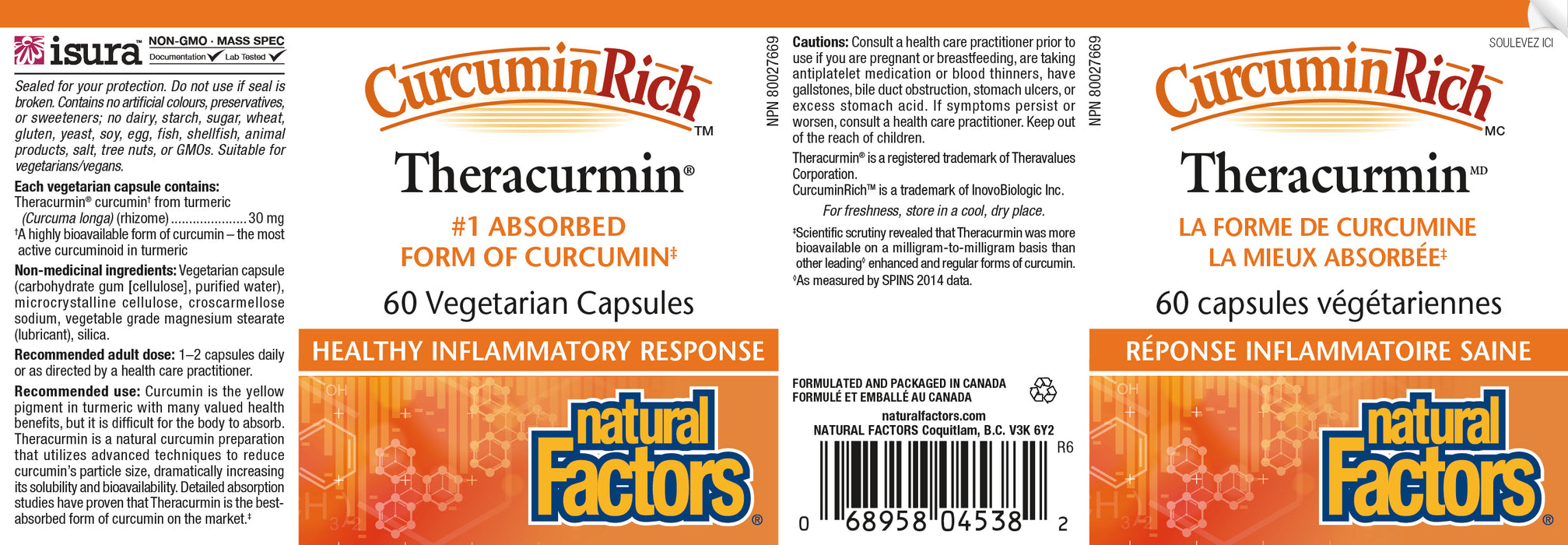 Natural Factors CurcuminRich Theracurmin 30mg 60 Veg Capsules