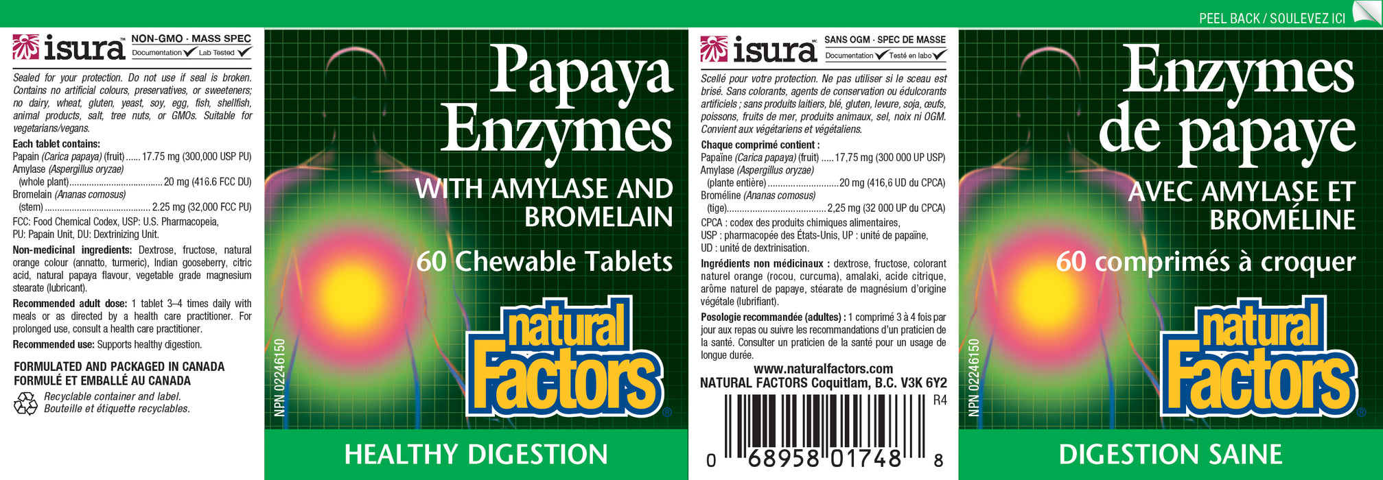 Natural Factors Papaya Enzyme with Amylase and Bromelaine 60 Chewable Tablets
