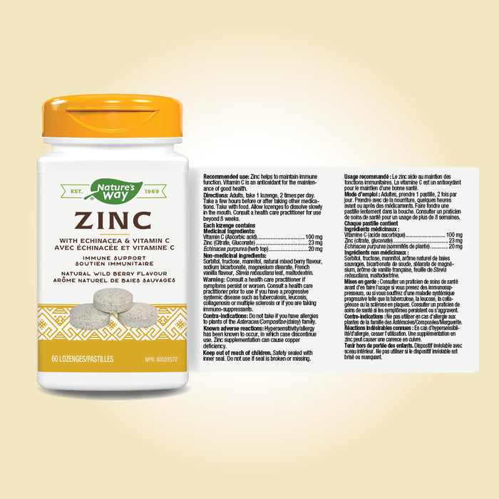 Nature's Way Zinc with Echinacea & Vitamin C 60 Chewable Tablets