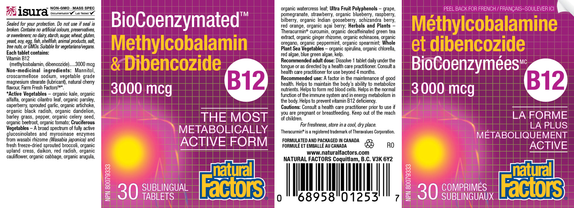 Natural Factors B12 Methylcolobalamin & Dibencozide - 3000mcg 30 Sublingual Tablets