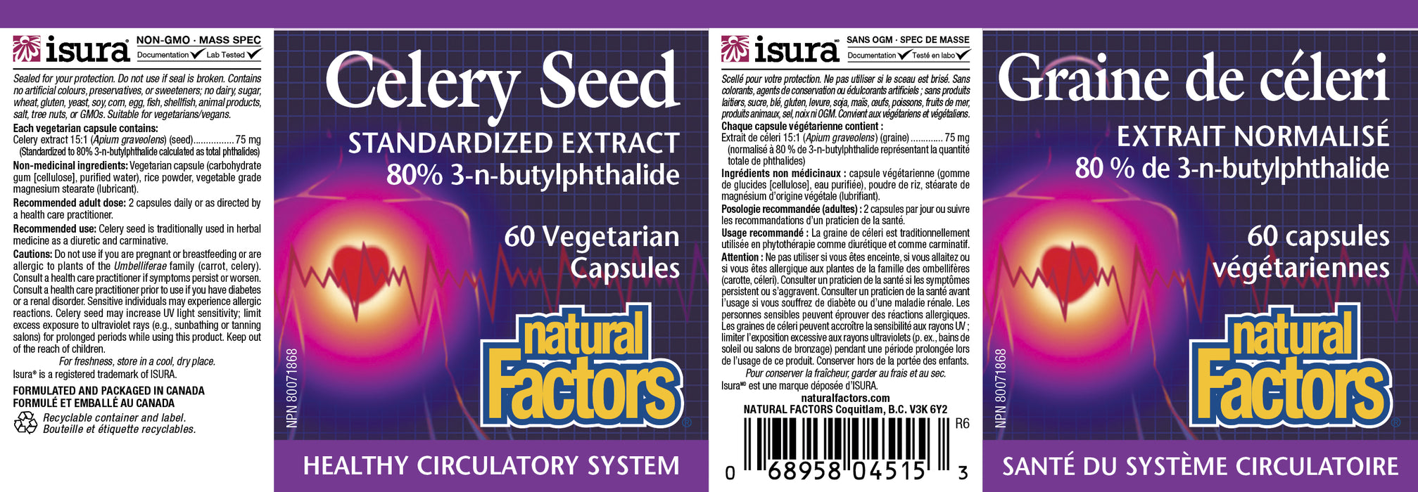 Natural Factors Celery Seed Standardized Extract 85% 3nb 60 Veg Capsules