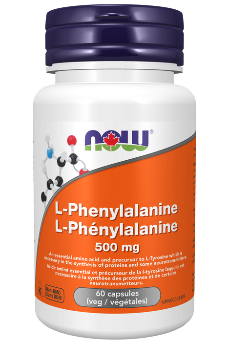 NOW Supplements L-Phenylalanine 500mg 60 Vegetable Capsules