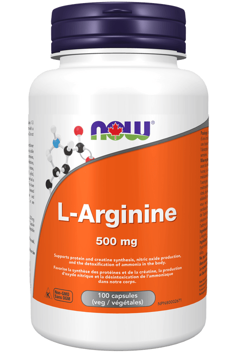NOW Supplements L-Arginine 500mg 100 Vegetable Capsules