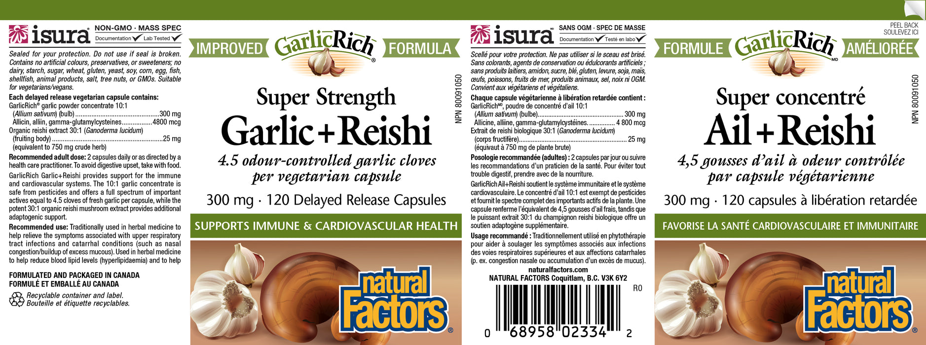 Natural Factors GarlicRich Super Strength Garlic + Reishi 120 Delayed Release Vegetarian Capsules