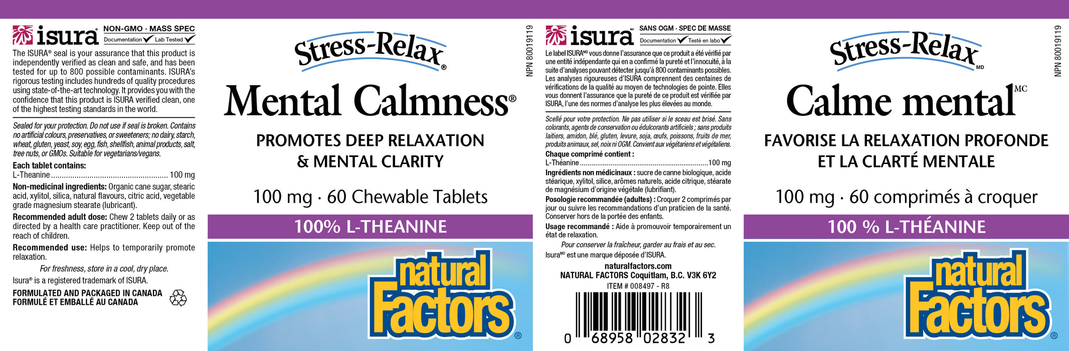 Natural Factors Stress-Relax Mental Calmness 100mg 60 Chewable Tablets
