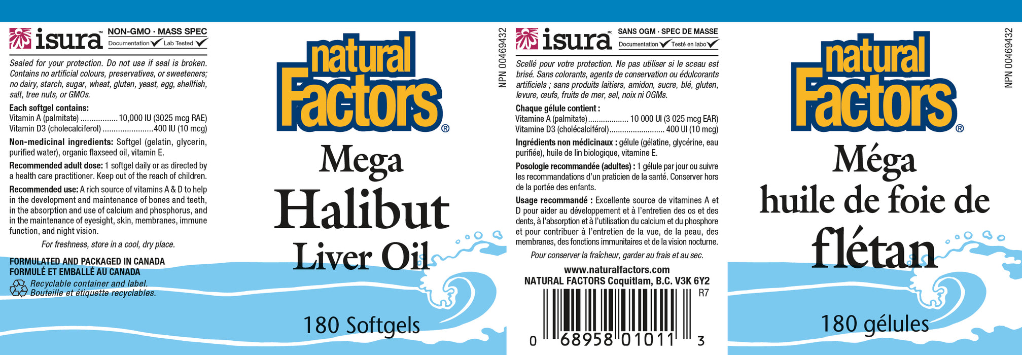 Natural Factors Mega Halibut Liver Oil 180 Gel Capsules