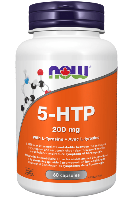 NOW Supplements 5-HTP 200mg with Tyrosine 60 Capsules