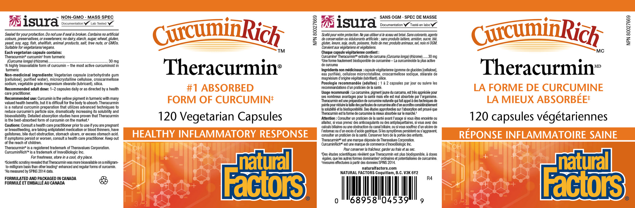 Natural Factors CurcuminRich Theracurmin 30mg 120 Veg Capsules