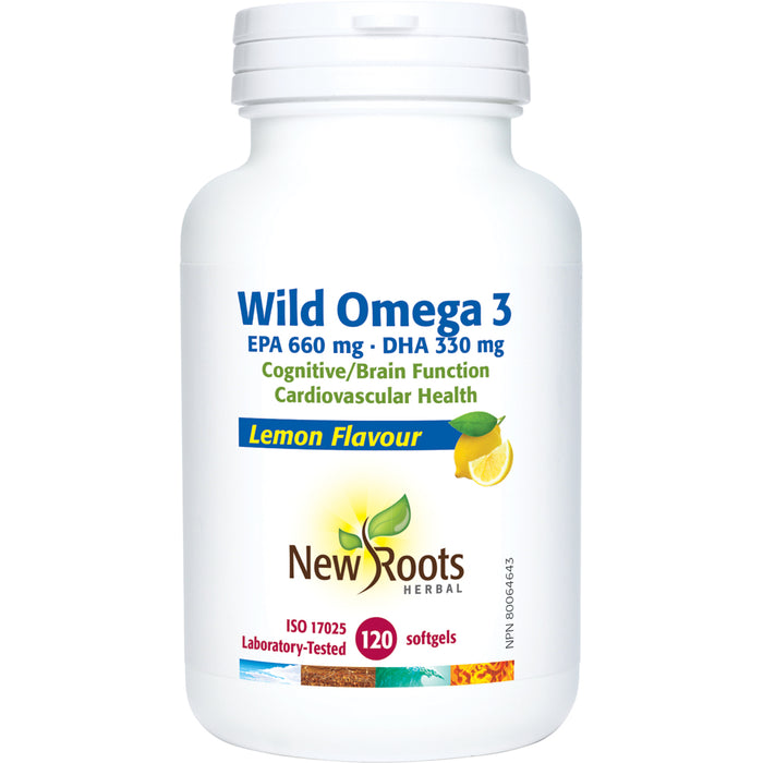 New Roots WildOmega 3 EPA 660mg DHA 330mg Lemon 120 Gelatin Softgels