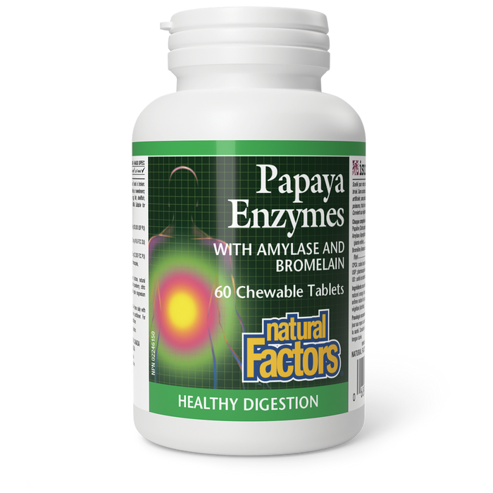 Natural Factors Papaya Enzyme with Amylase and Bromelaine 60 Chewable Tablets