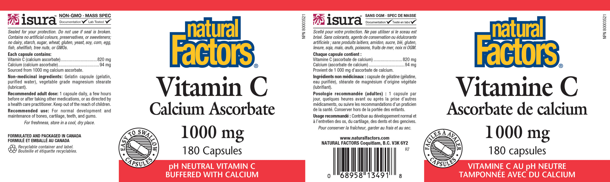 Natural Factors Vitamin C - Calcium Ascorbate 1000mg 180 Veg Capsules