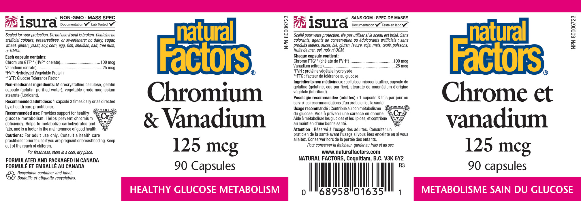 Natural Factors Chromium & Vanadium 125mcg 90 Veg Capsules