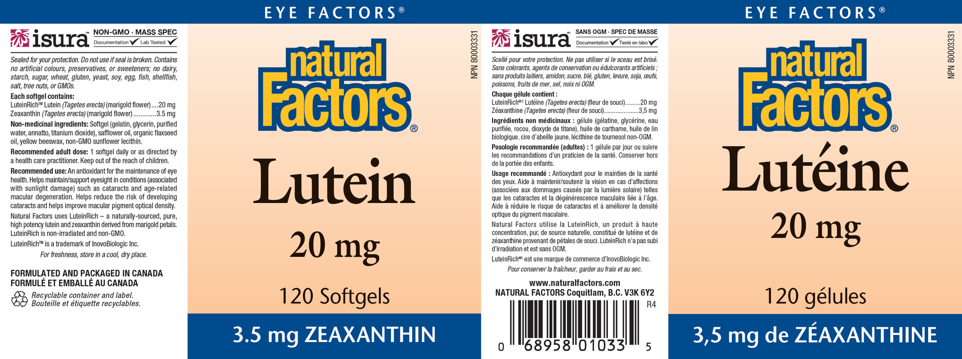 Natural Factors Lutein 20mg 120 Softgels