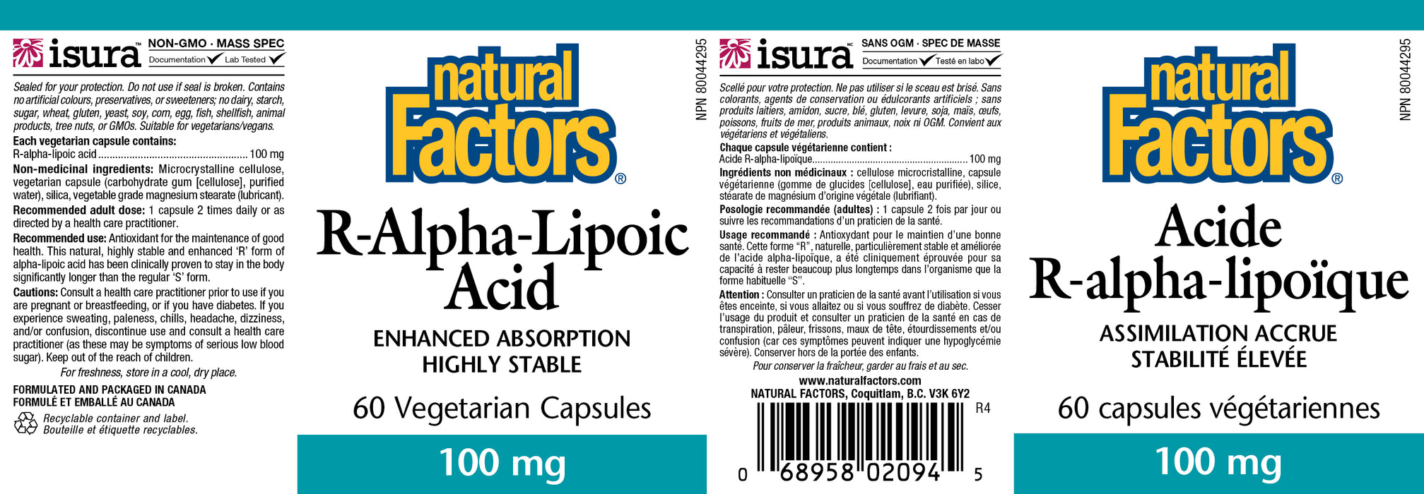Natural Factors R-Alpha Lipoic Acid 100mg 60 Veg Capsules