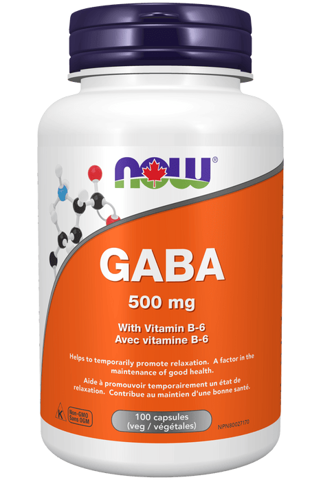 NOW Supplements GABA 500mg 100 Vegetable Capsules