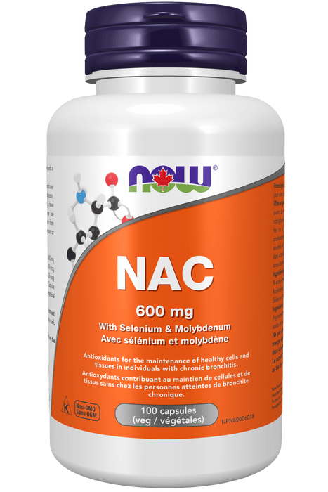 NOW Supplements NAC (N-Acetyl Cysteine) 600mg 100 Vegetable Capsules