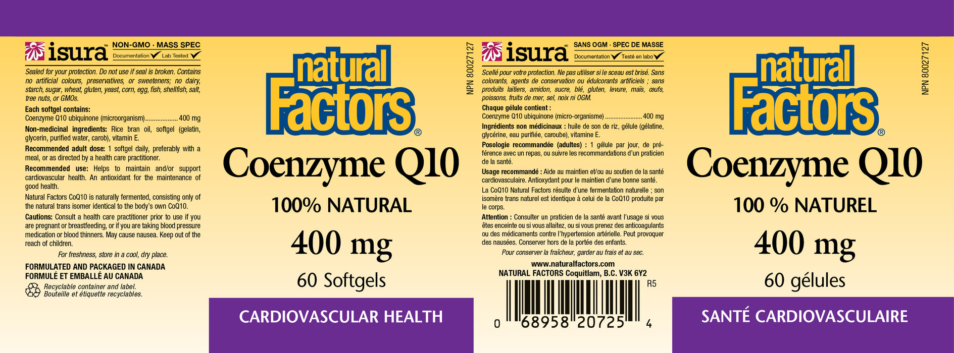 Natural Factors Coenzyme Q10 400mg 60 Gelatin Softgels