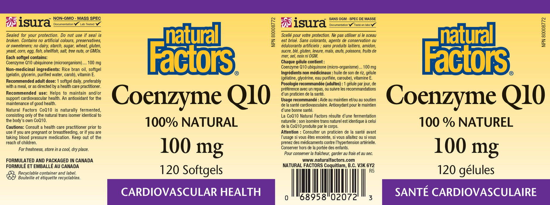 Natural Factors Coenzyme Q10 100mg 120 Gelatin Softgels