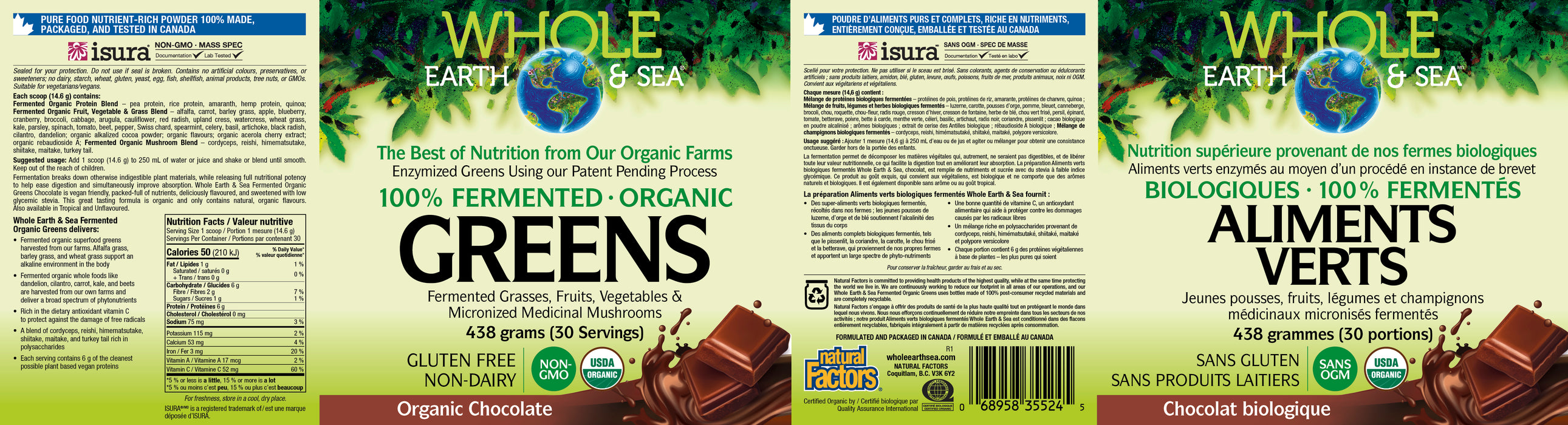 Whole Earth & Sea 100% Fermented Organic Greens - Chocolate 438g