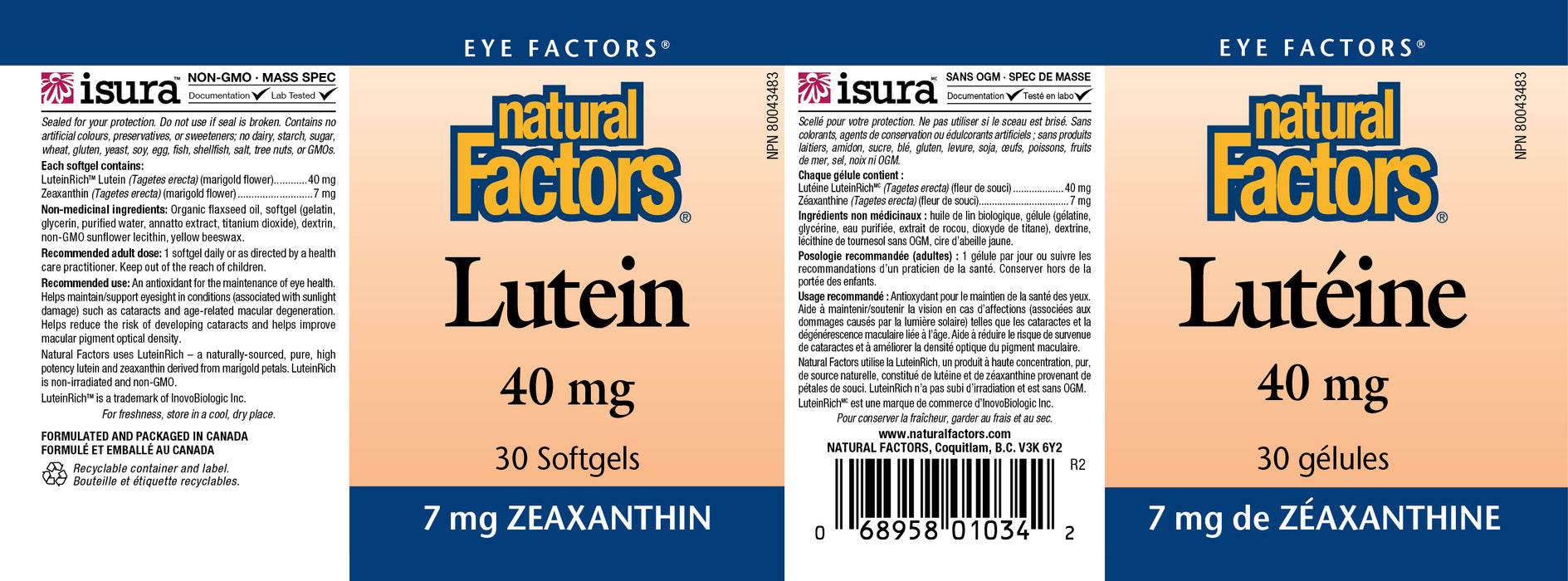 Natural Factors Lutein 40mg 30 Softgels