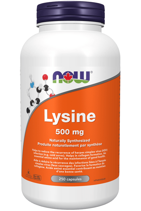 NOW Supplements L-Lysine 500mg 250 Vegetable Capsules