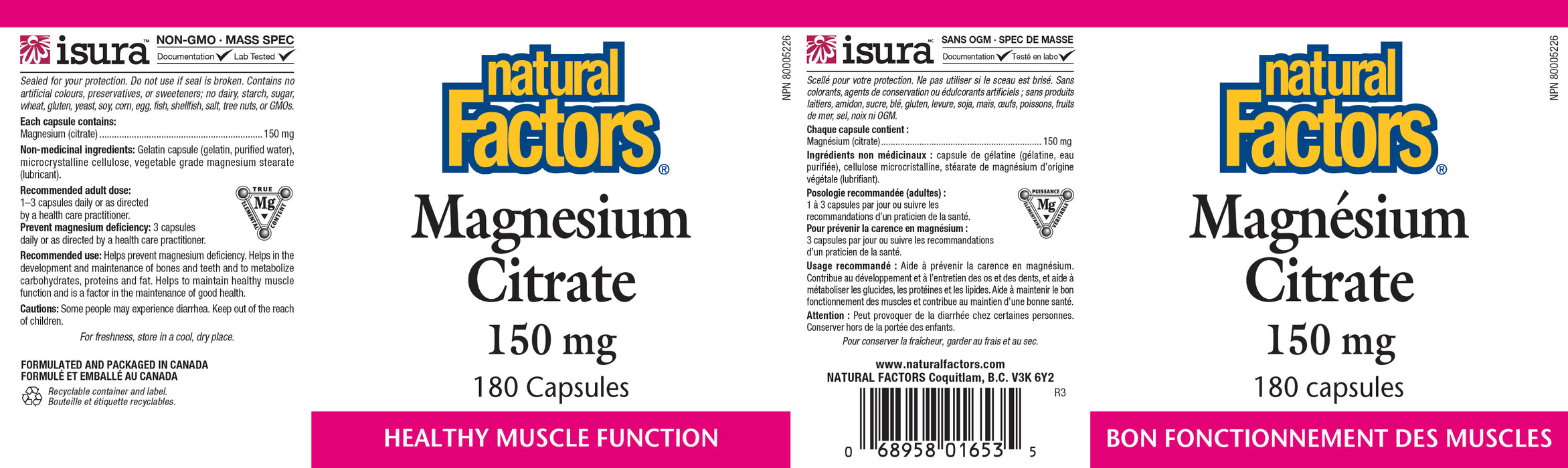 Natural Factors Magnesium Citrate 150mg 180 Veg Capsules
