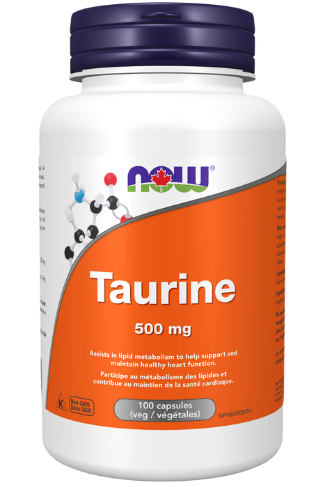 NOW Supplements Taurine 500mg 100 Capsules