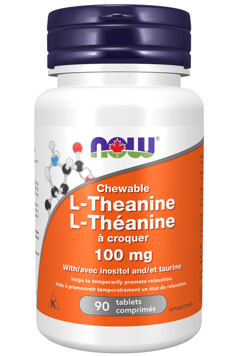 NOW Supplements L-Theanine 100mg Plus Chewable 90 Tablets