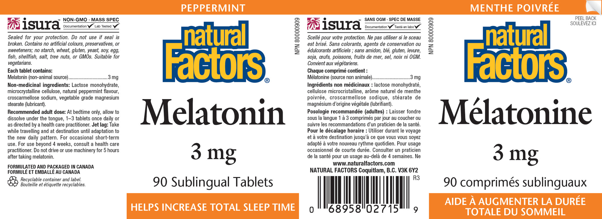 Natural Factors Melatonin - 3mg Peppermint - 90 Sublingual Tablets