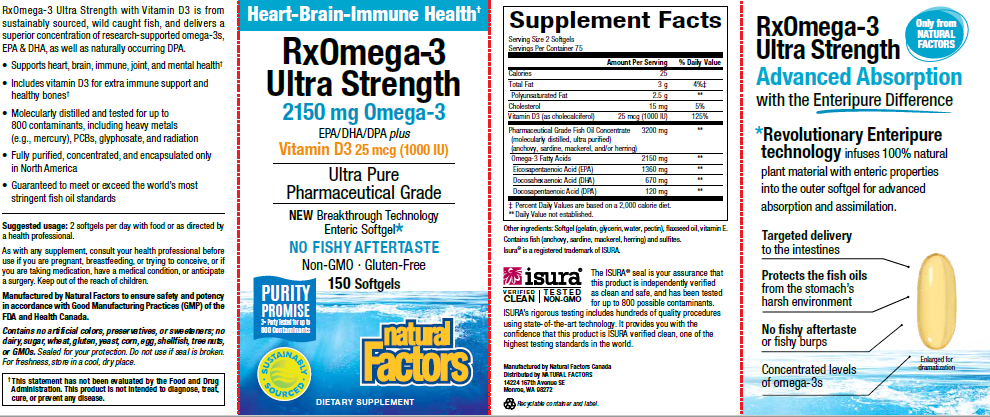 Natural Factors RxOmega-3 with Vitamin D3 1000iu 150 Enteripure Softgels