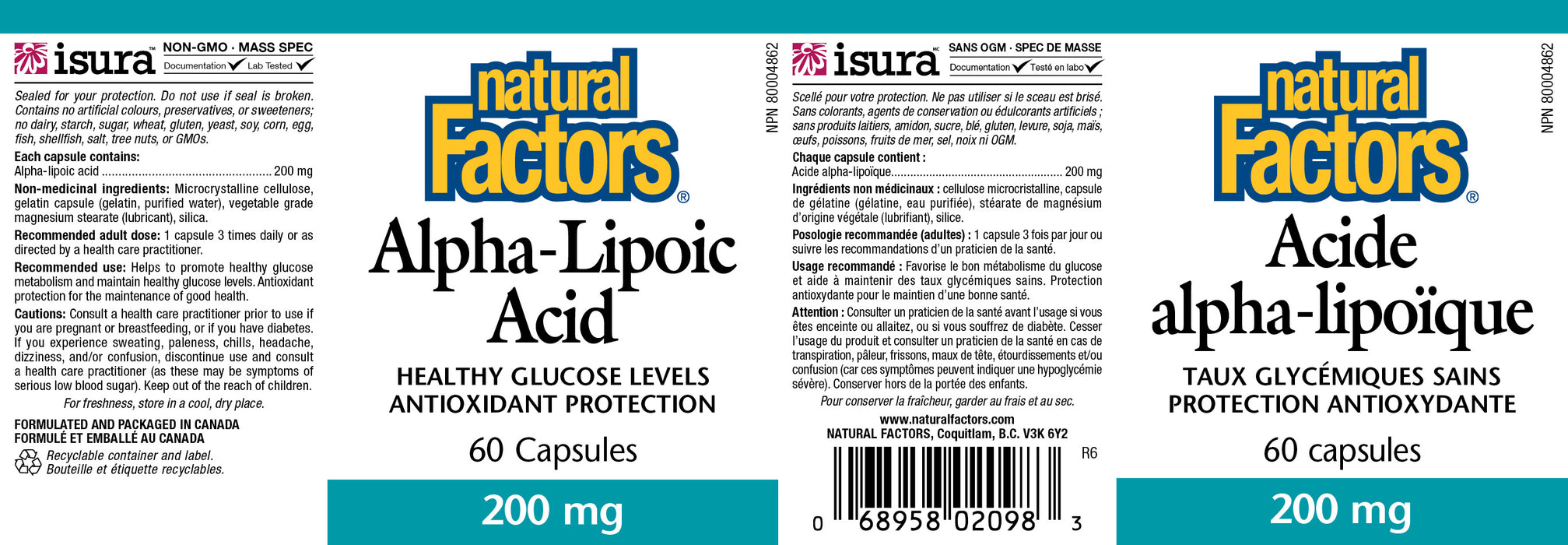 Natural Factors Alpha Lipoic Acid 200mg 60 Veg Capsules