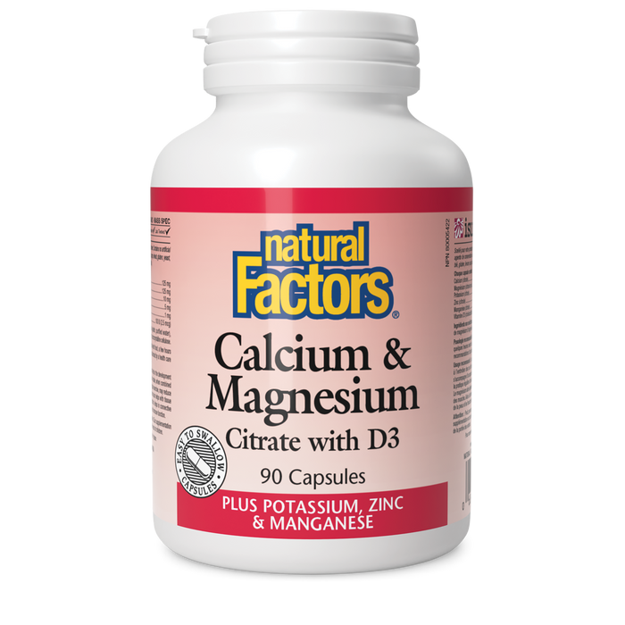 Natural Factors Calcium & Magnesium Citrate with D3 - Plus Potassium, Zinc & Manganese 90 Tablets