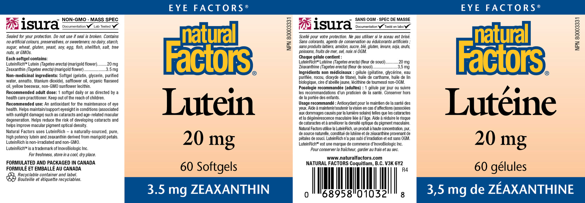 Natural Factors Lutein 20mg 60 Softgels