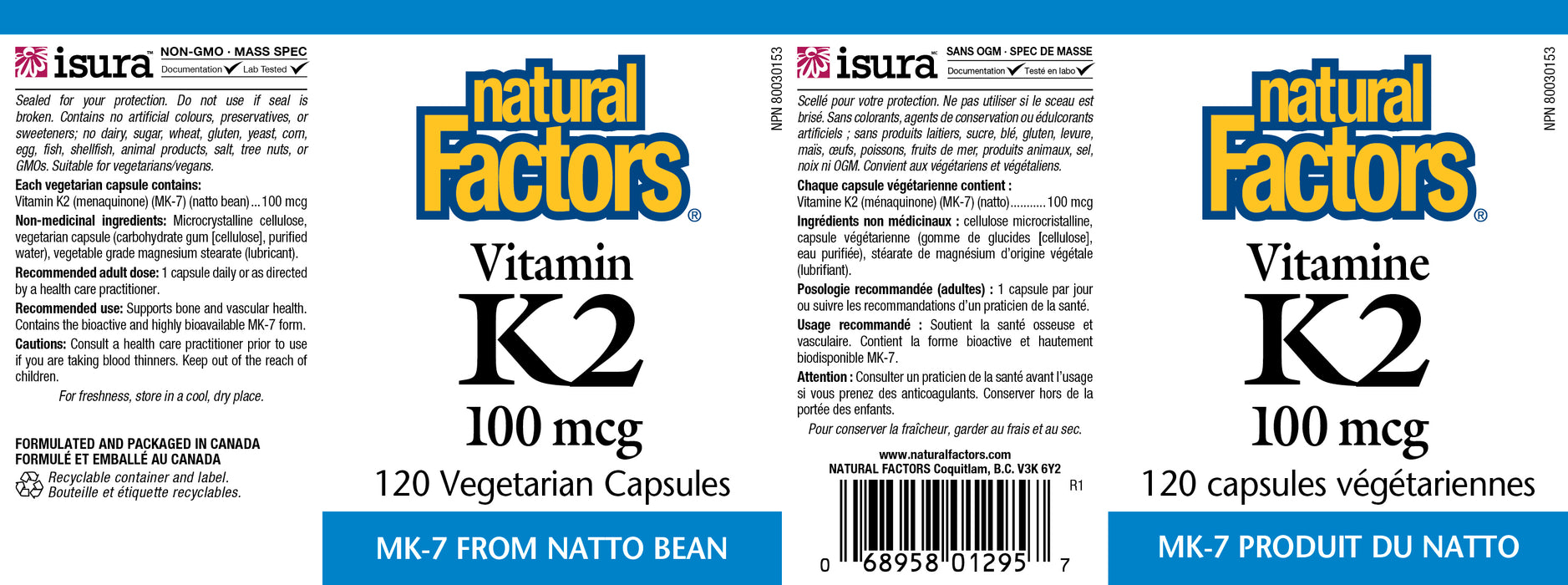 Natural Factors Vitamin K2 100mcg 120 Veg Capsules