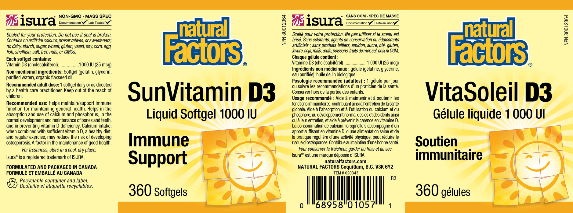 Natural Factors SunVitamin D3 - 1000iu 360 Gelatin Softgels