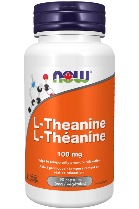 NOW Supplements L-Theanine 100mg 90 Vegetable Capsules