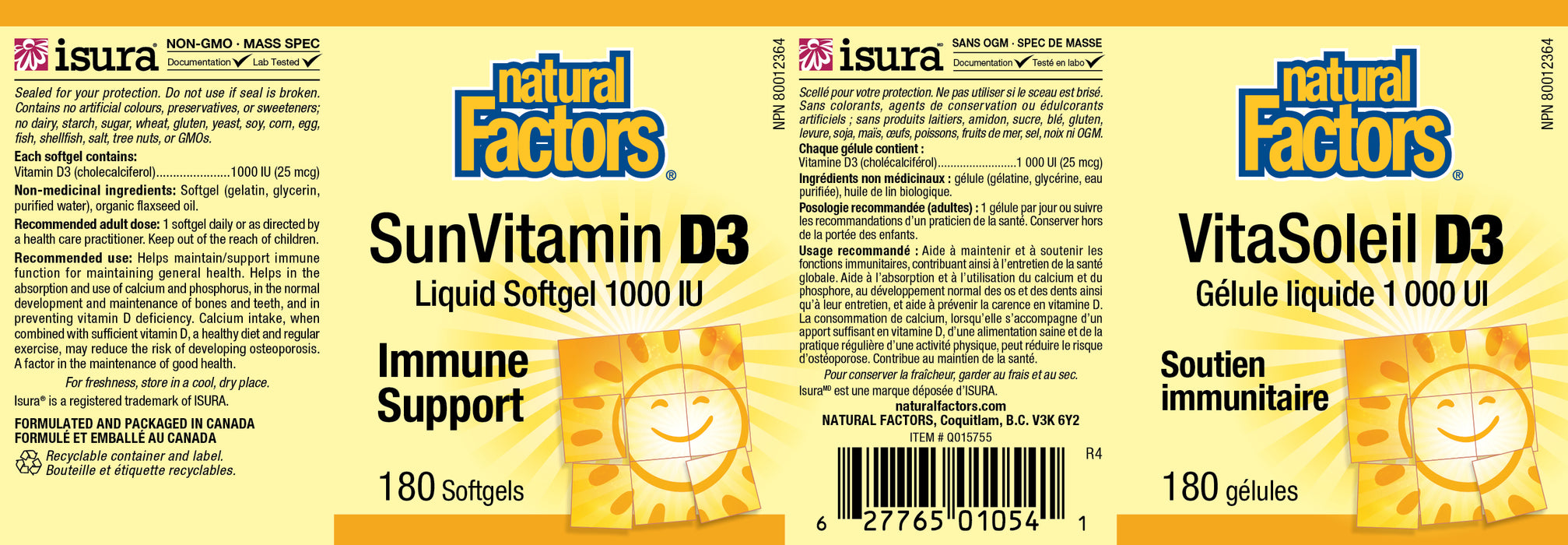Natural Factors SunVitamin D3 - 1000iu 180 Gelatin Softgels
