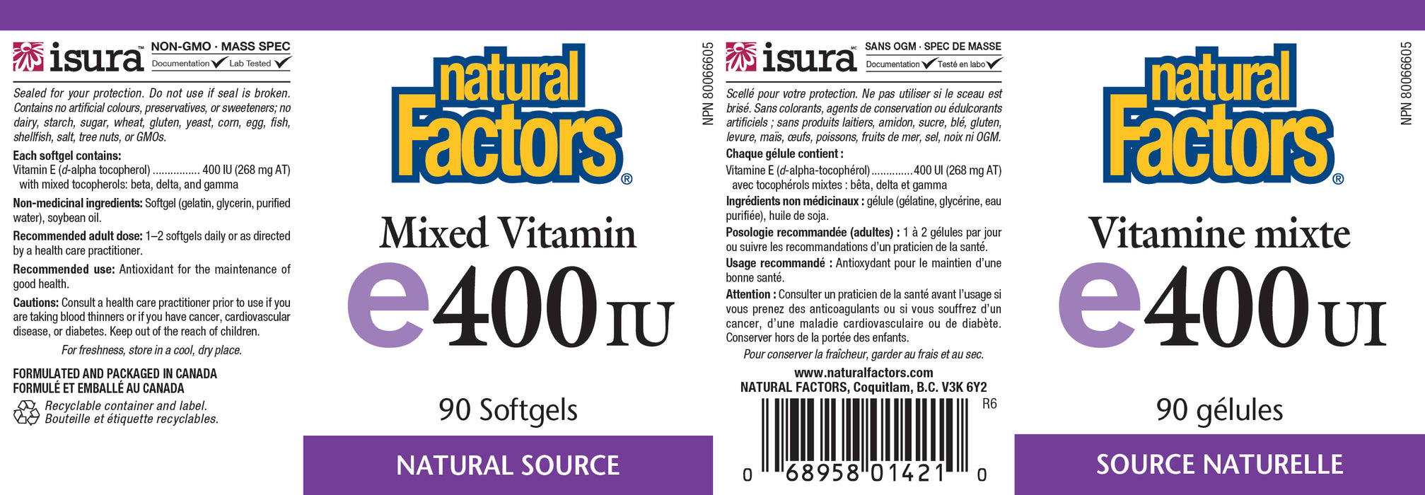 Natural Factors Mixed Vitamin E 400iu 90 Softgels