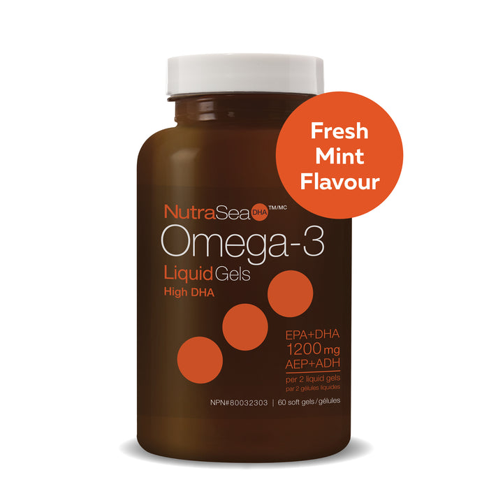 NutraSea® Omega-3 DHA Liquid Gels - Fresh Mint 60 Gelatin Softgels